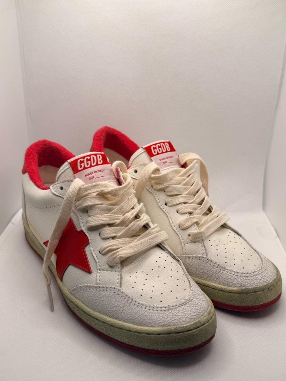 Golden Goose Ball Star Sneakers White Red RARE Skater Sneakers - Size 7 Women’s